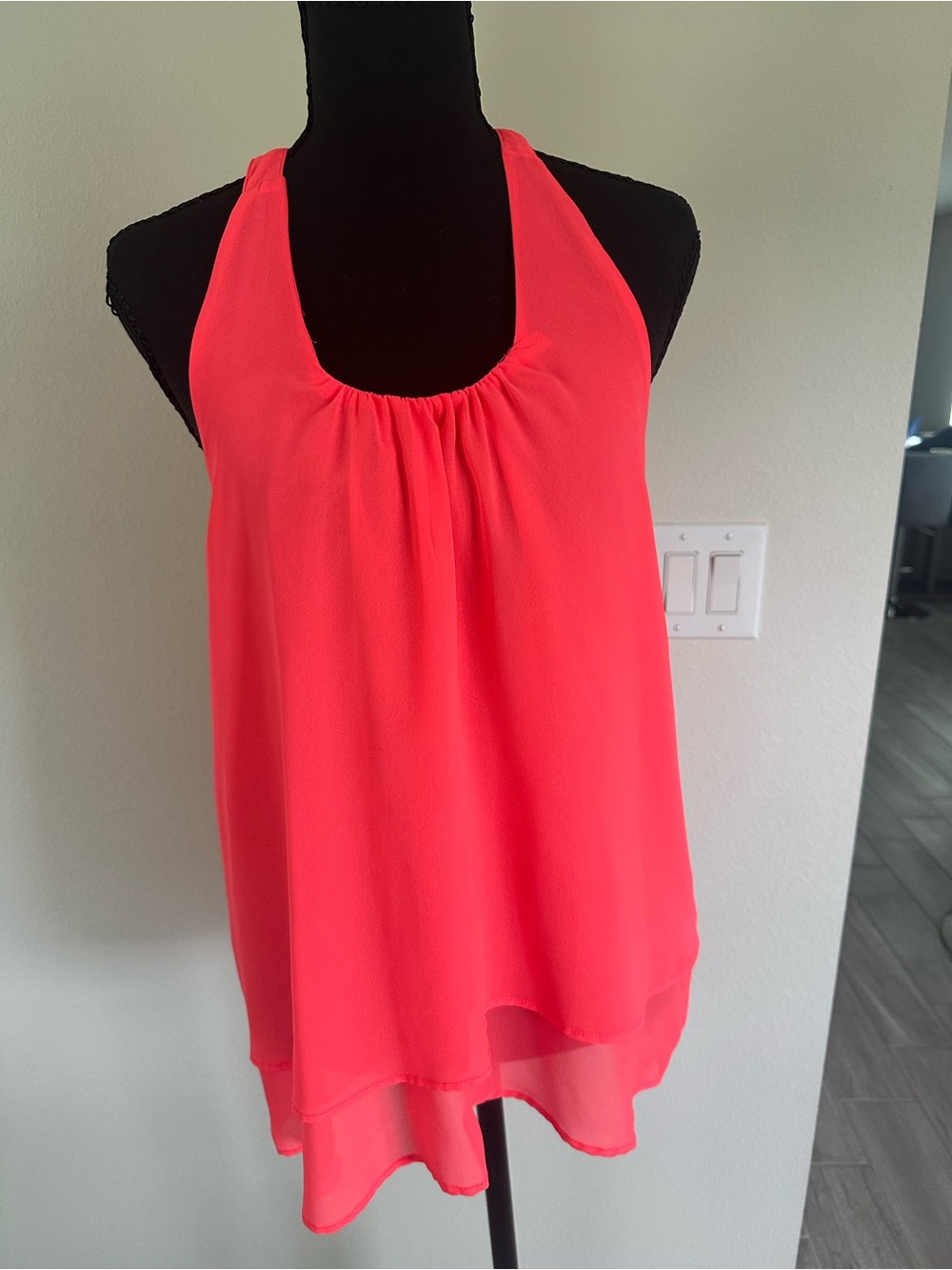 Charlotte Russe Neon Coral Halter-Style Layered Camisole